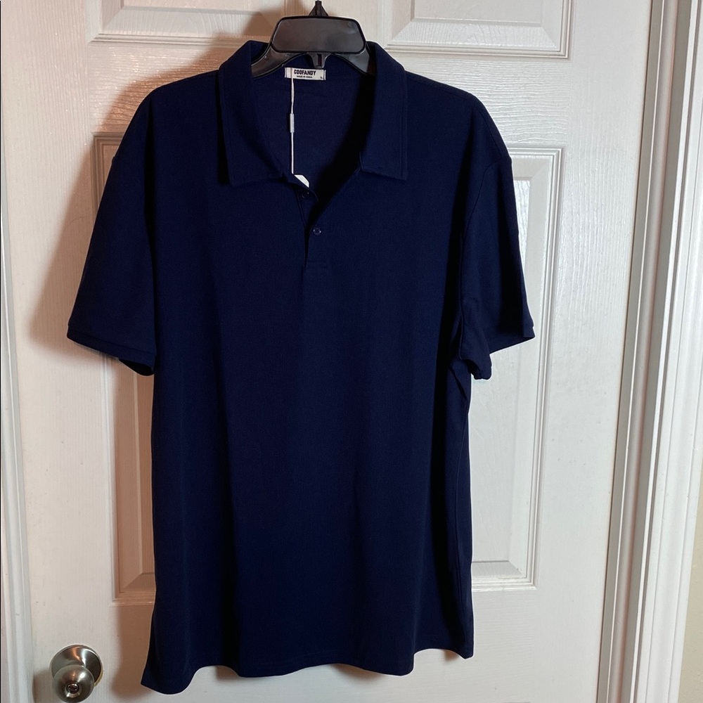 Coofandy Men’s Navy Blue Polo Shirt Size XL Waffle Knit Short Sleeve New